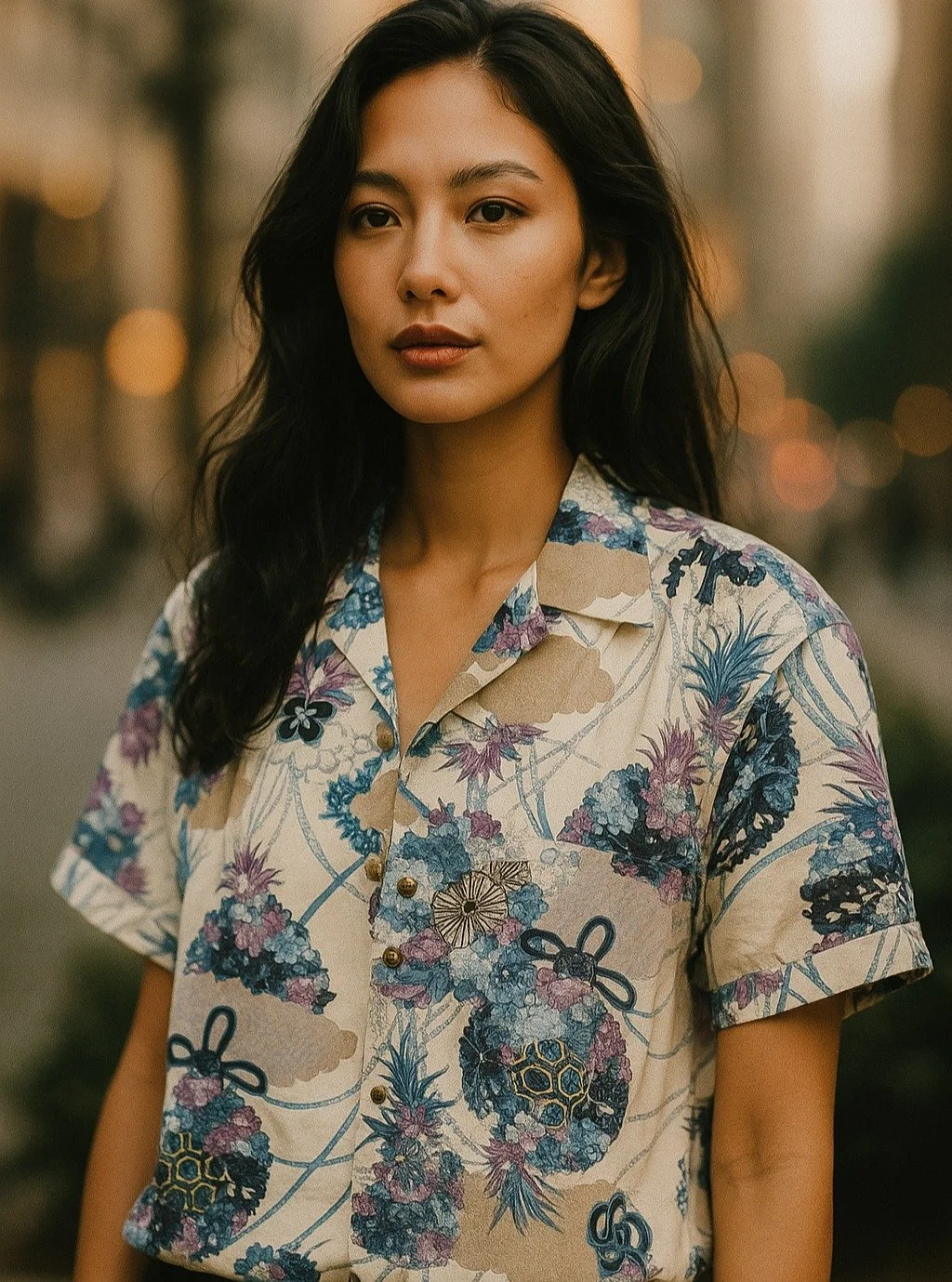 Kusudama &quot;Protective Amulet&quot; Rayon Kimono Aloha Shirt
&lt; 2014 Summer Collection &gt;

In traditional Japanese culture, &ldquo;Kusudama&rdquo; has been used as an amulet to ward off negativity and protect one from harm.

Its name comes fro