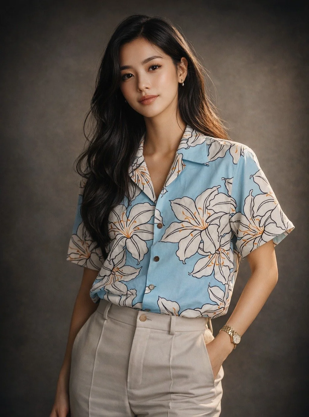 Yuri Chirashi "Lily" Rayon Kimono Aloha Shirt
< 2011 Summer Collection >

Surprisingly, lilies have not been widely used as motifs. However, as Western flowers gained popularity toward the end of the Meiji period, sketch-style designs