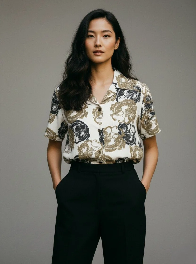 "Ancient Dragon" Silk Kimono Aloha Shirt
< 2010 Summer Collection >

The dragon is a mythical figure that is believed to be sacred. It has been represented in various styles and shapes and symbolizes success and development. It is sai