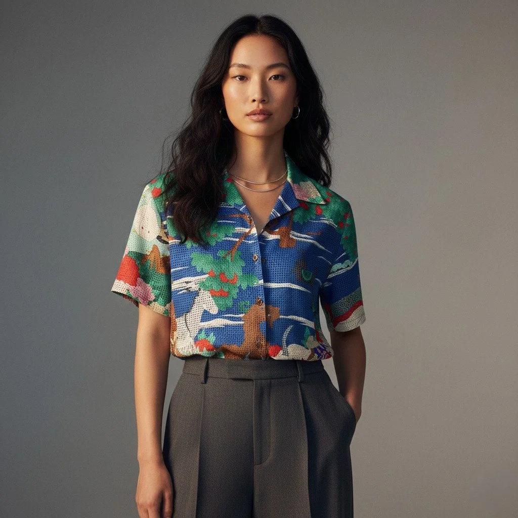 "Imaginary Scene" Silk Kimono Aloha Shirt
< 2020 Summer Collection >

Jakuchu Ito (1716 to 1800) was raised in the Nishiki area of Kyoto during the &ldquo;golden age of art&rdquo; of the Edo era before Japan opened its doors to the ou