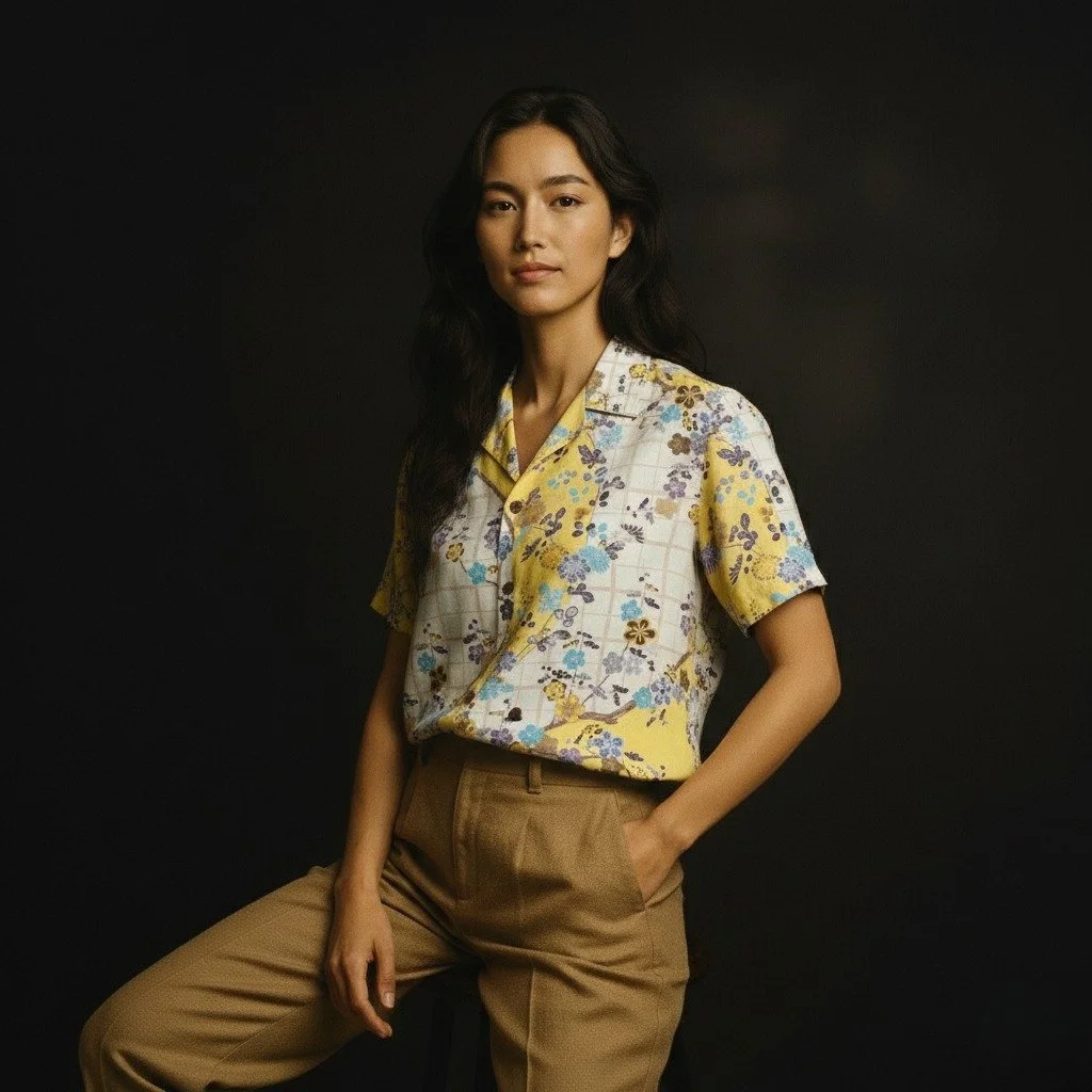 "Plum Tree With Bush Clover" Silk Kimono Aloha Shirt

< 2011 Summer Collection >

This pattern is from a summer kosode (a style that became the basis for modern kimonos; kosode have narrow sleeve openings as opposed to the wide-open k