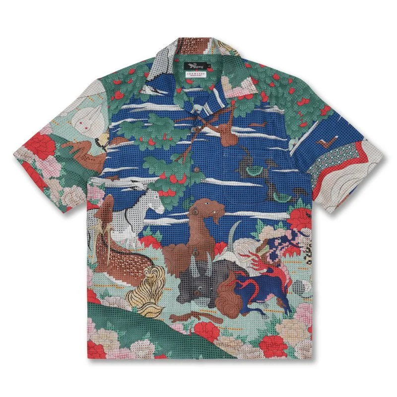 "Birds and Animals in the Flower Garden"     Silk Aloha Shirt
