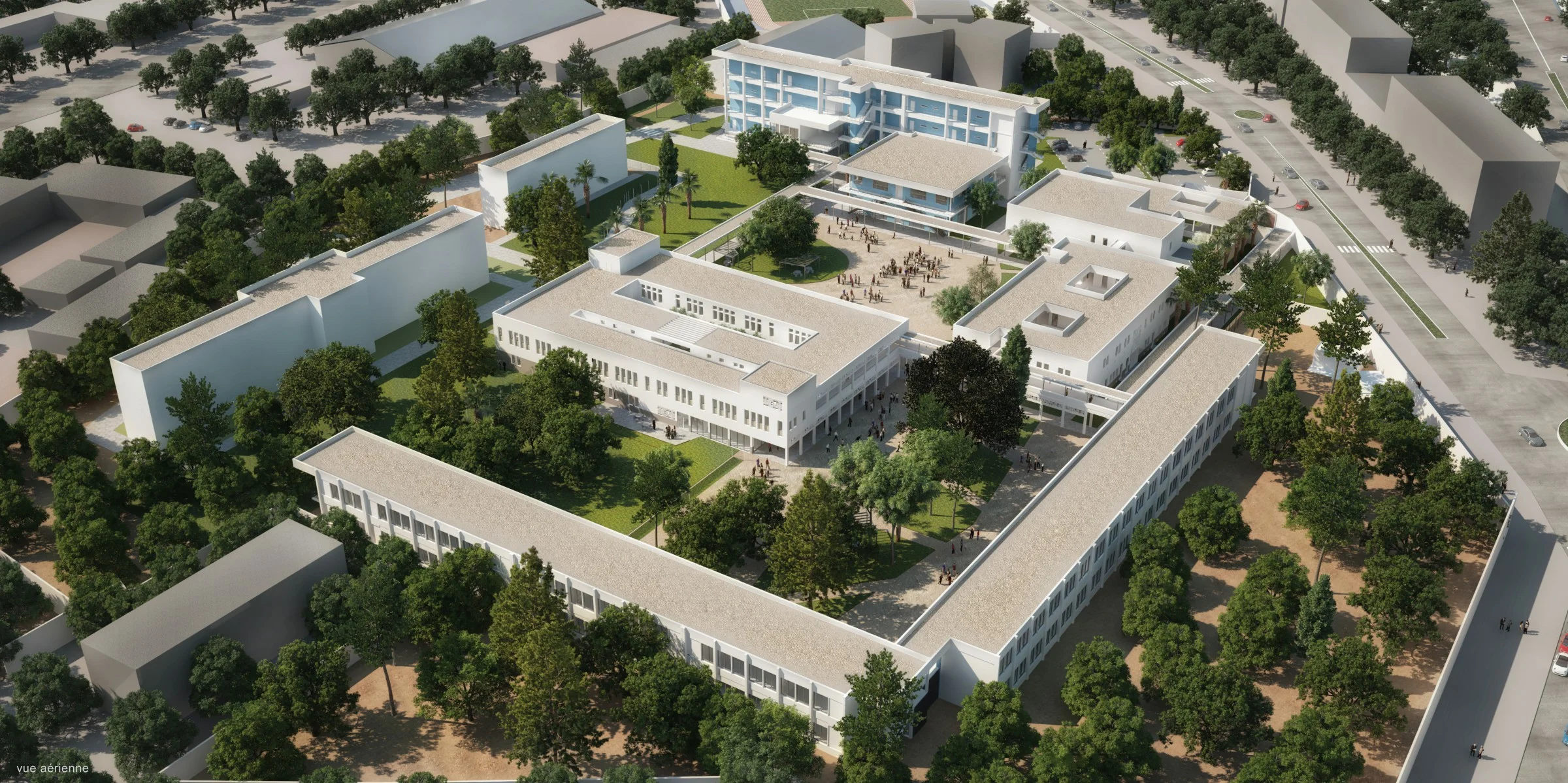 Lycée international Alexandre Dumas Alger - Algérie.L’objet de notre intervention et de créer une extension en continuité avec l’existant pour répondre aux mutations et futures évolutions de l’établissement. Co-conception avec l’atelier Terreneuve a…