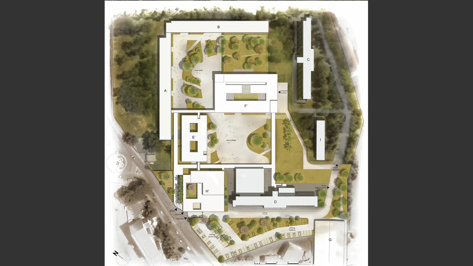 Plan de masse Lycée international Alexandre Dumas - Alger Algérie. Atelier Messaoudi architecture aménagement et design. Bureau d'étude Algérie.