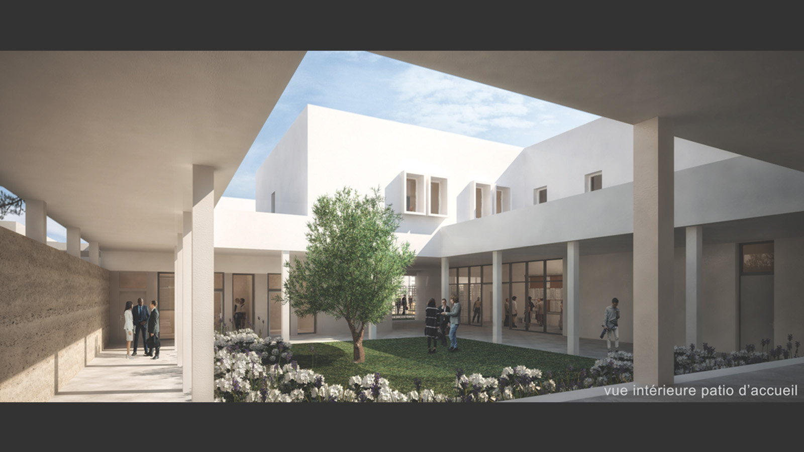 Perspective sur patio, Lycée international Alexandre Dumas - Alger Algérie. Atelier Messaoudi architecture aménagement et design. Bureau d'étude Algérie.