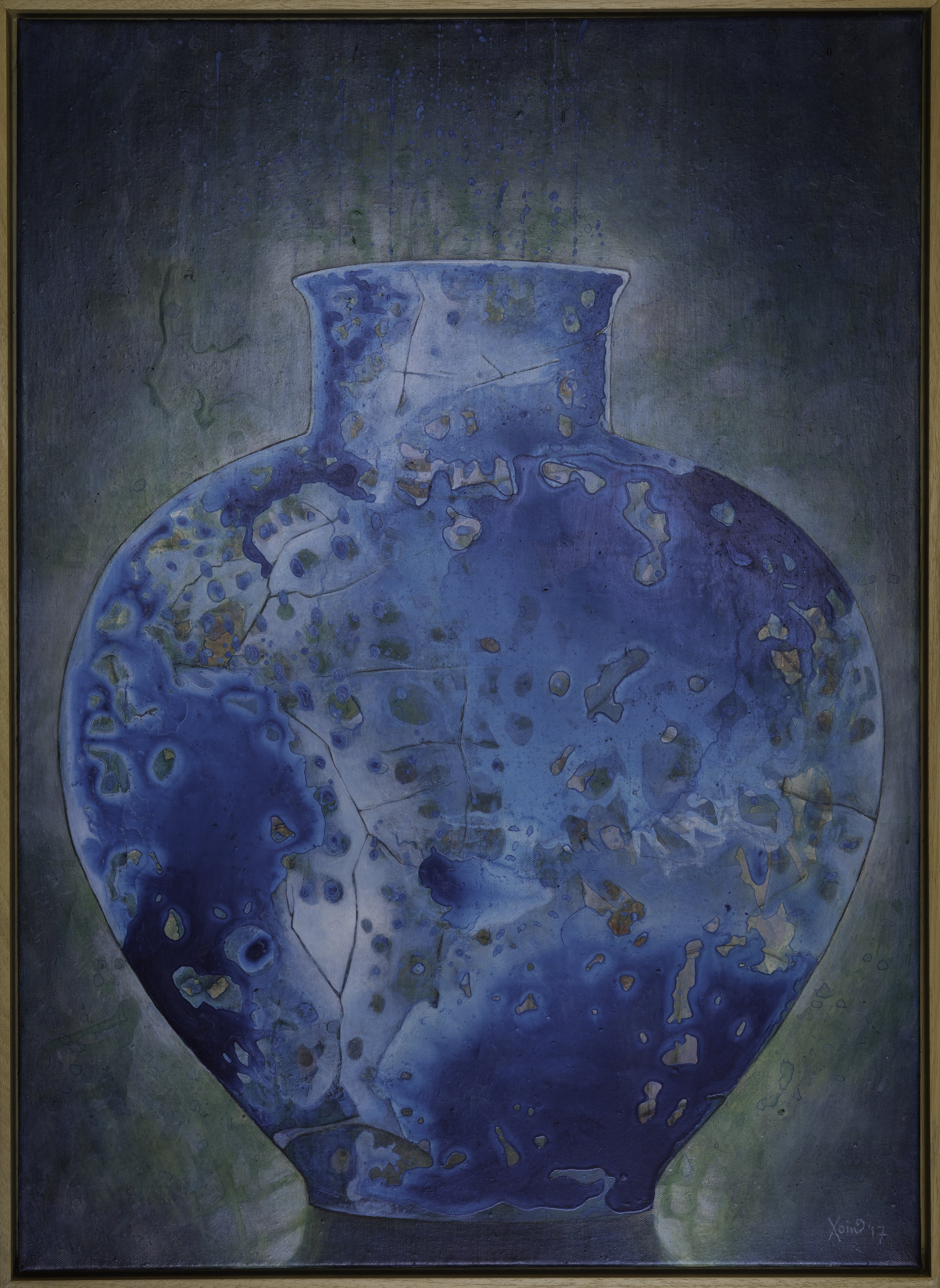 "Cracked Blue Vase" 92.5cm x 67.5cm (Framed). Acrylic/Charcoal on Canvas. 2017 