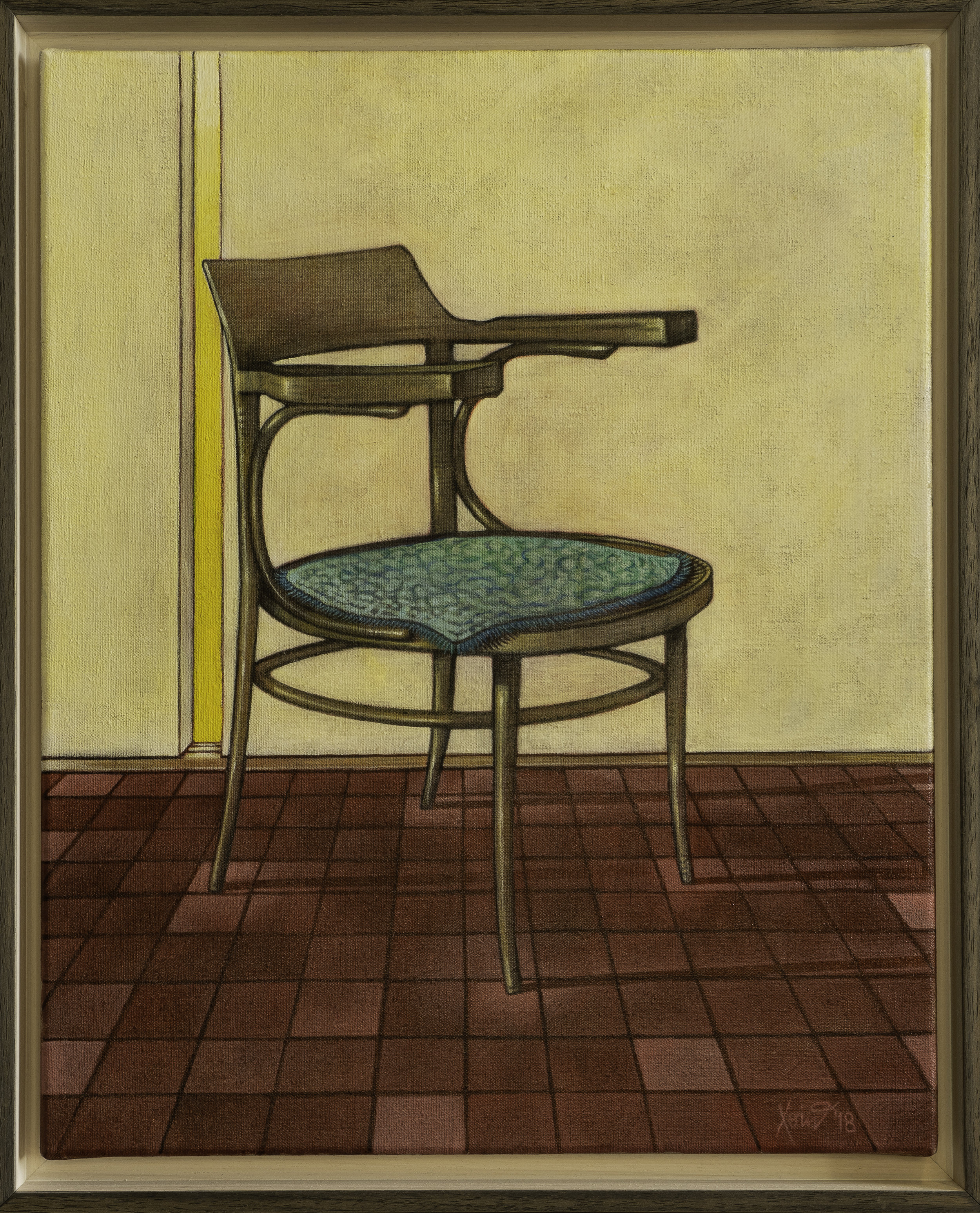 "Kitchen Chair" 40cm x50cm (framed) Charcoal and acrylic on Linen, 2018.