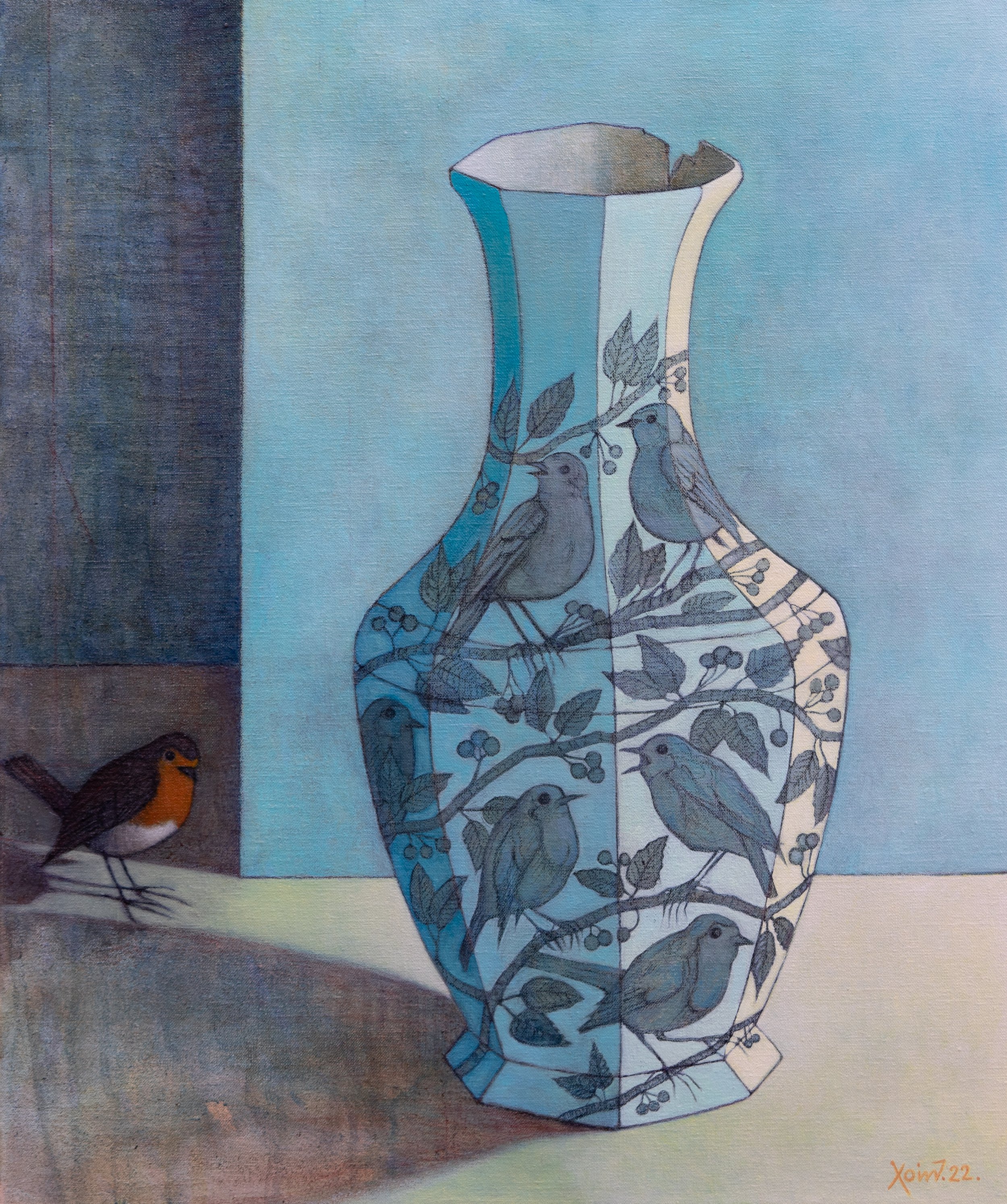 "Cracked Vase" (two layers of fiction) 50cm x 60cm, Oil/Charcoal on linen. 2022
