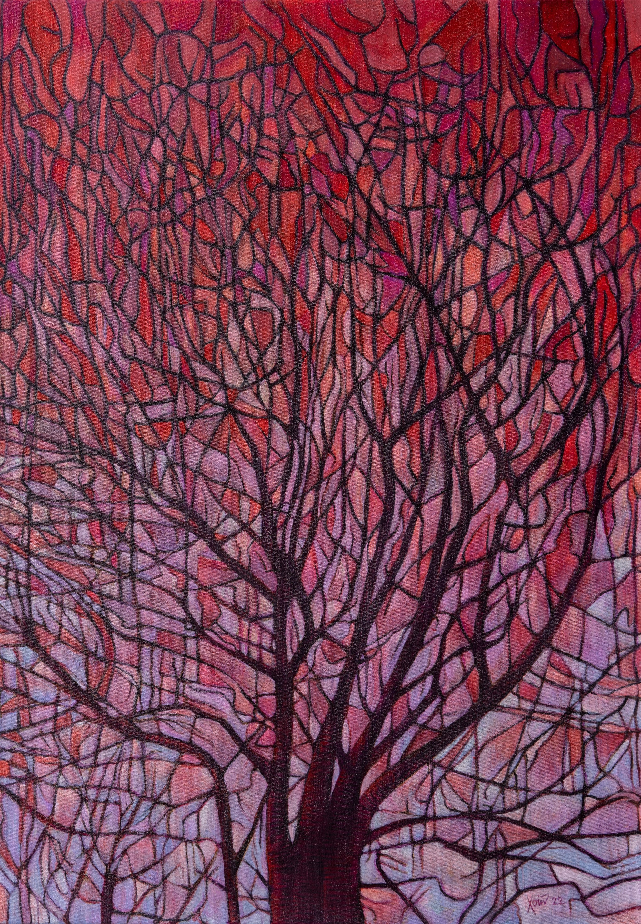 "Red tree" Oil/Charcoal on linen. 2022