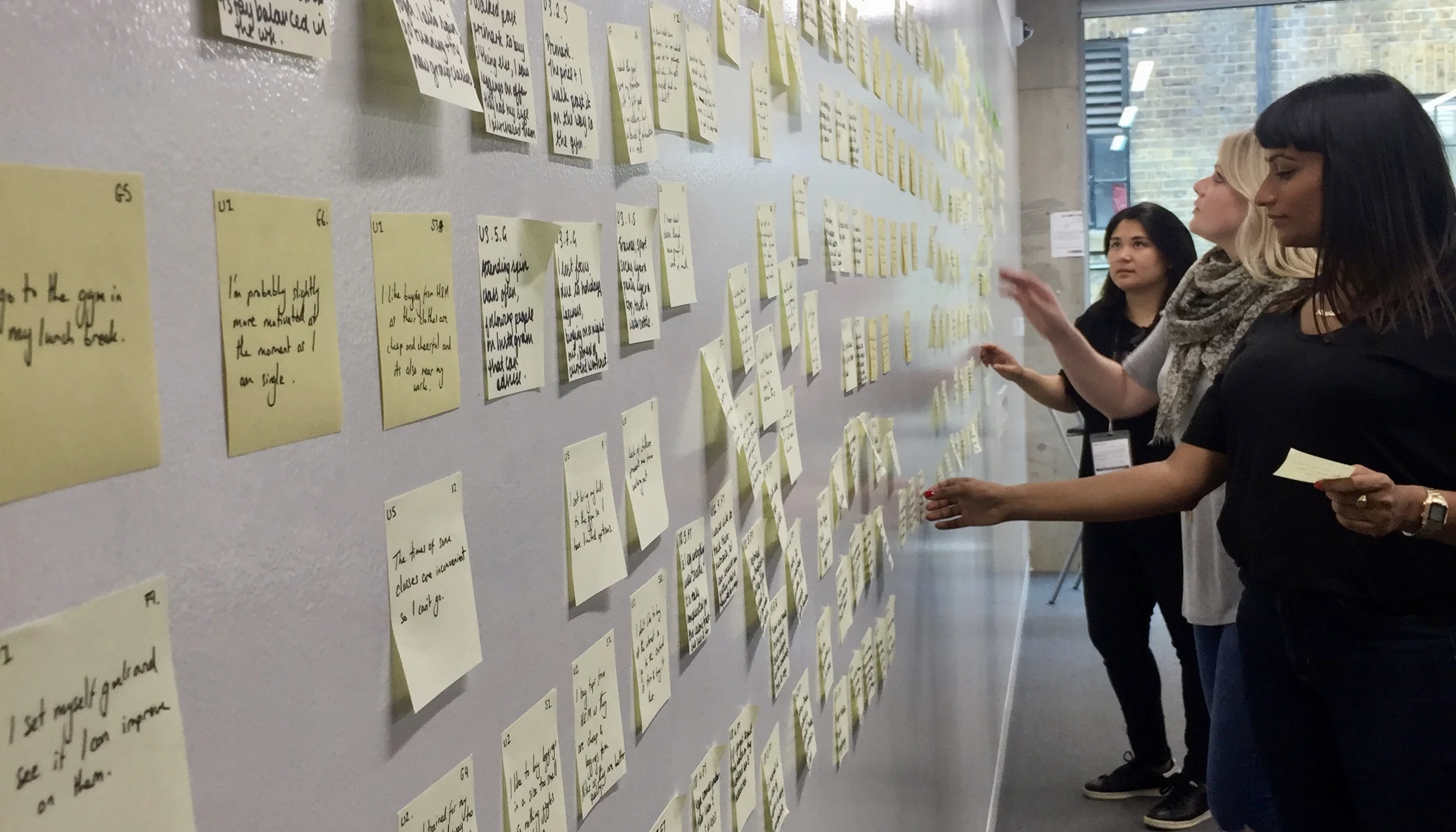 Affinity mapping responses from 13 user interviews