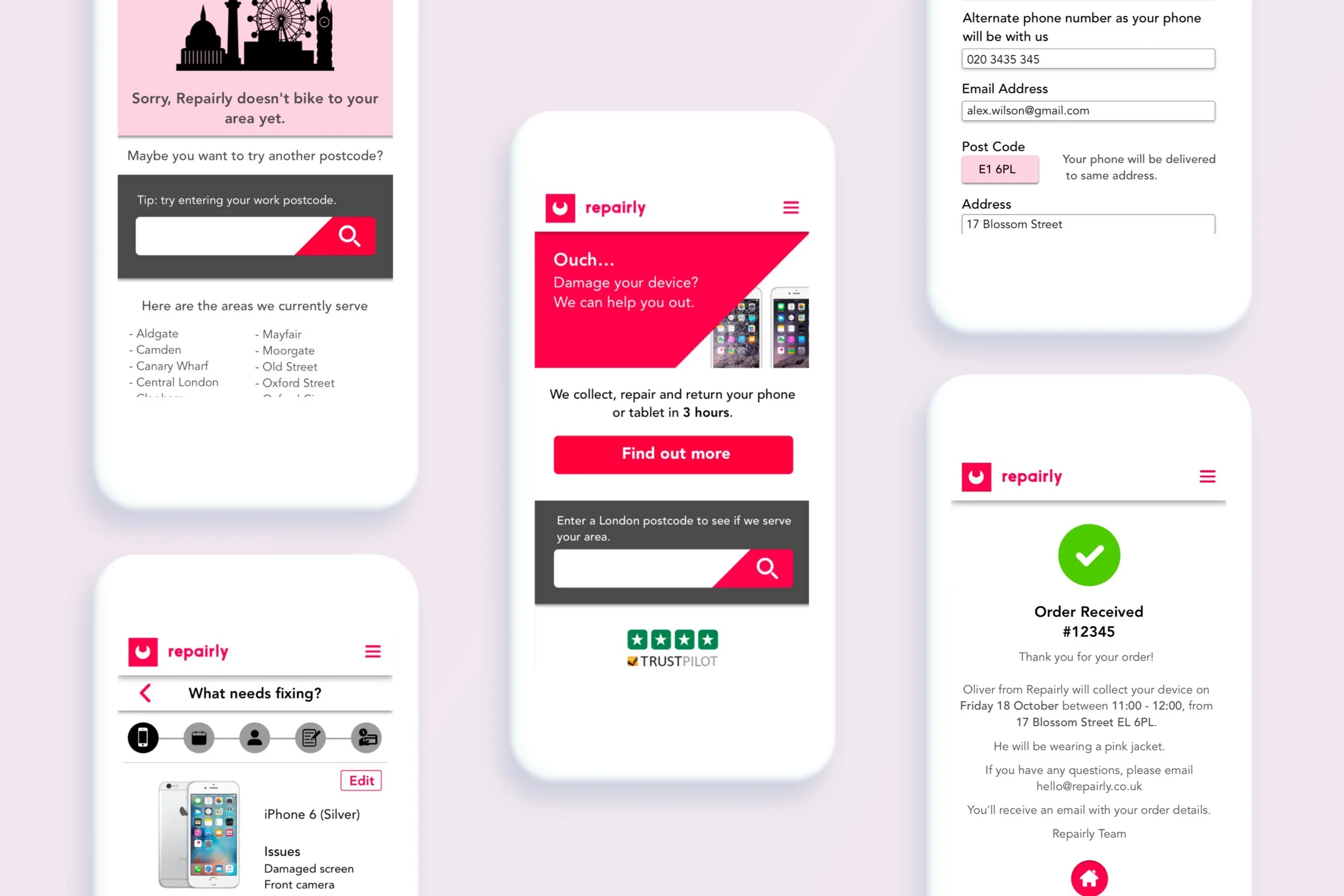 Final prototype of the new mobile site for Repairly
