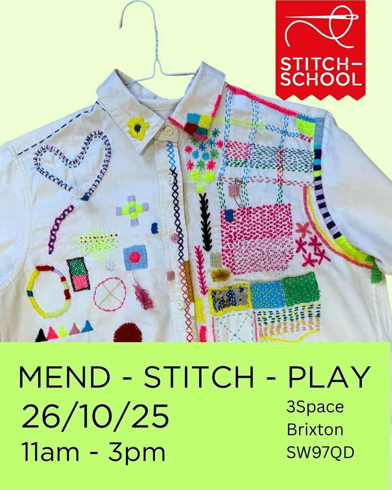 WORKSHOP - Mend - Stitch - Play 🪡✂️🧵🪢
26th October
11am - 3pm
Brixton 
@3spaceorg 

Link in bio ⬆️

#stitch #mend #embellish #embroidery #up-cycle #wornagain #customise #create #workshop