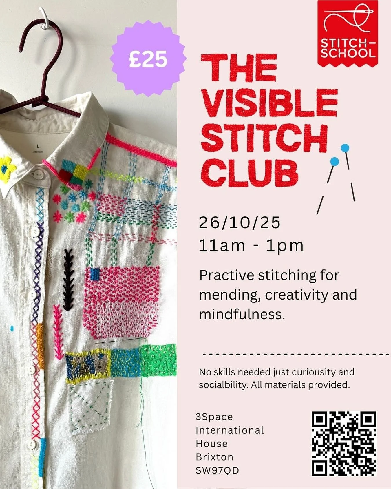 THE VISIBLE STITCH CLUB - a stitch social - New workshop up! Next Sunday in Brixton - come and practice stitching for mending, creativity and mindfulness - no skills needed just curiosity! Bring a project, a garment or just yourself to stitch! ✂️🧵✂️