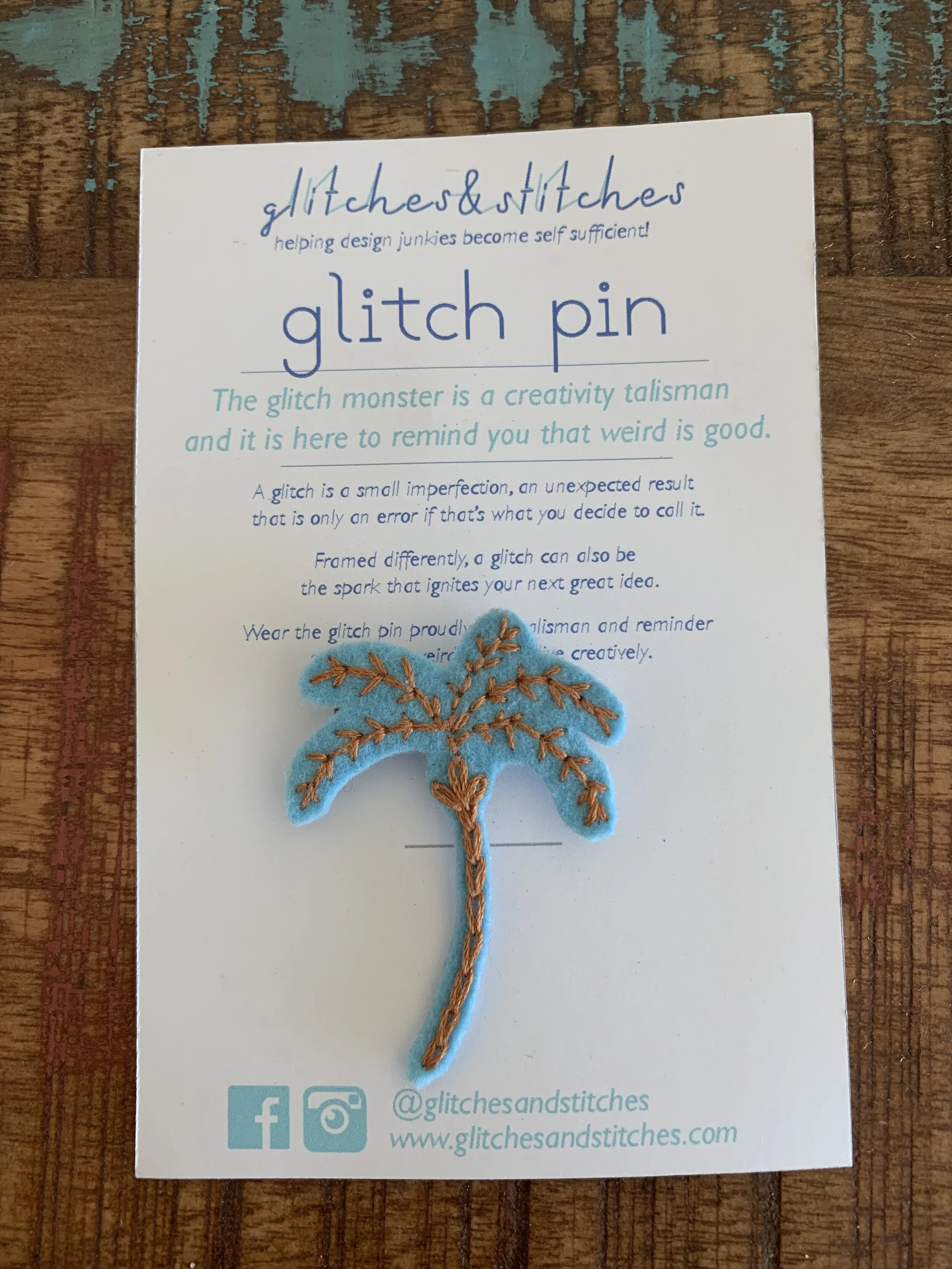 Blue Tan Palm Glitch Pin