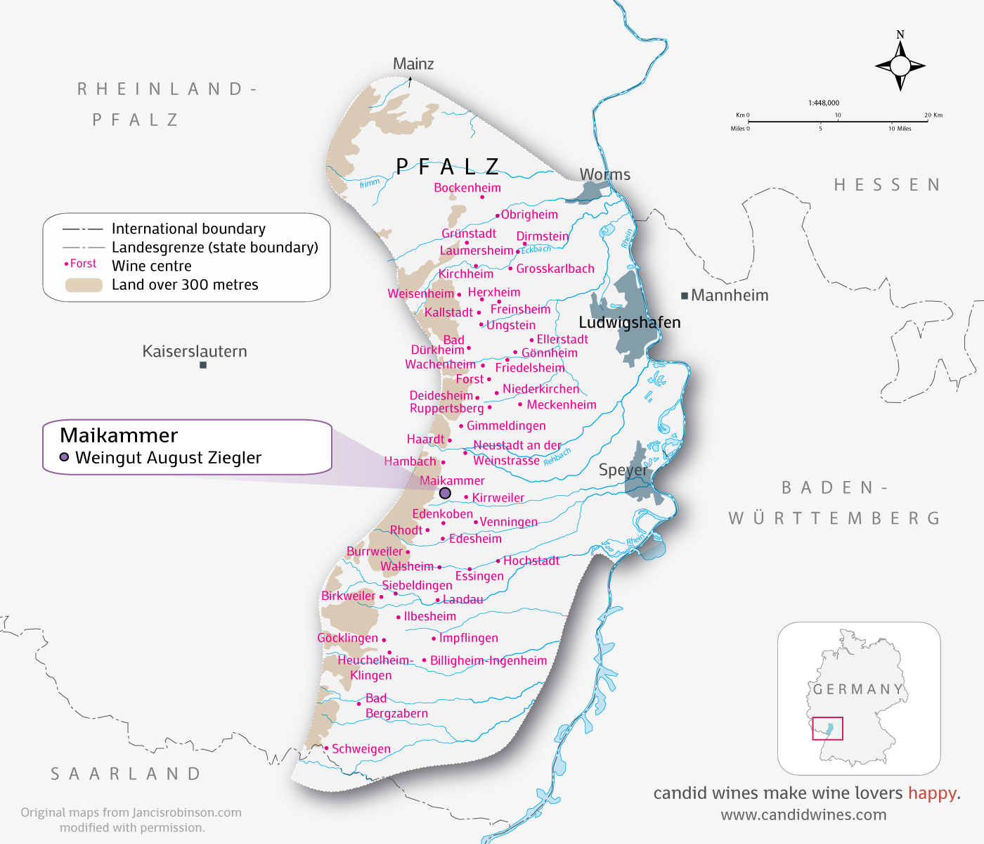 Overview of the Pfalz Wine Region.