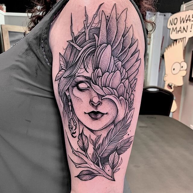 Bird babe I doodled up a while ago. Thanks Amber 🖤 #nctattooers #blackworkers #hollowmoontattoo