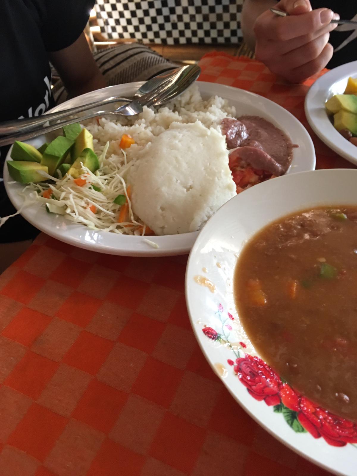 Rice and beans courtesy of the reseteraunt in the settlement run by refugees from DRC