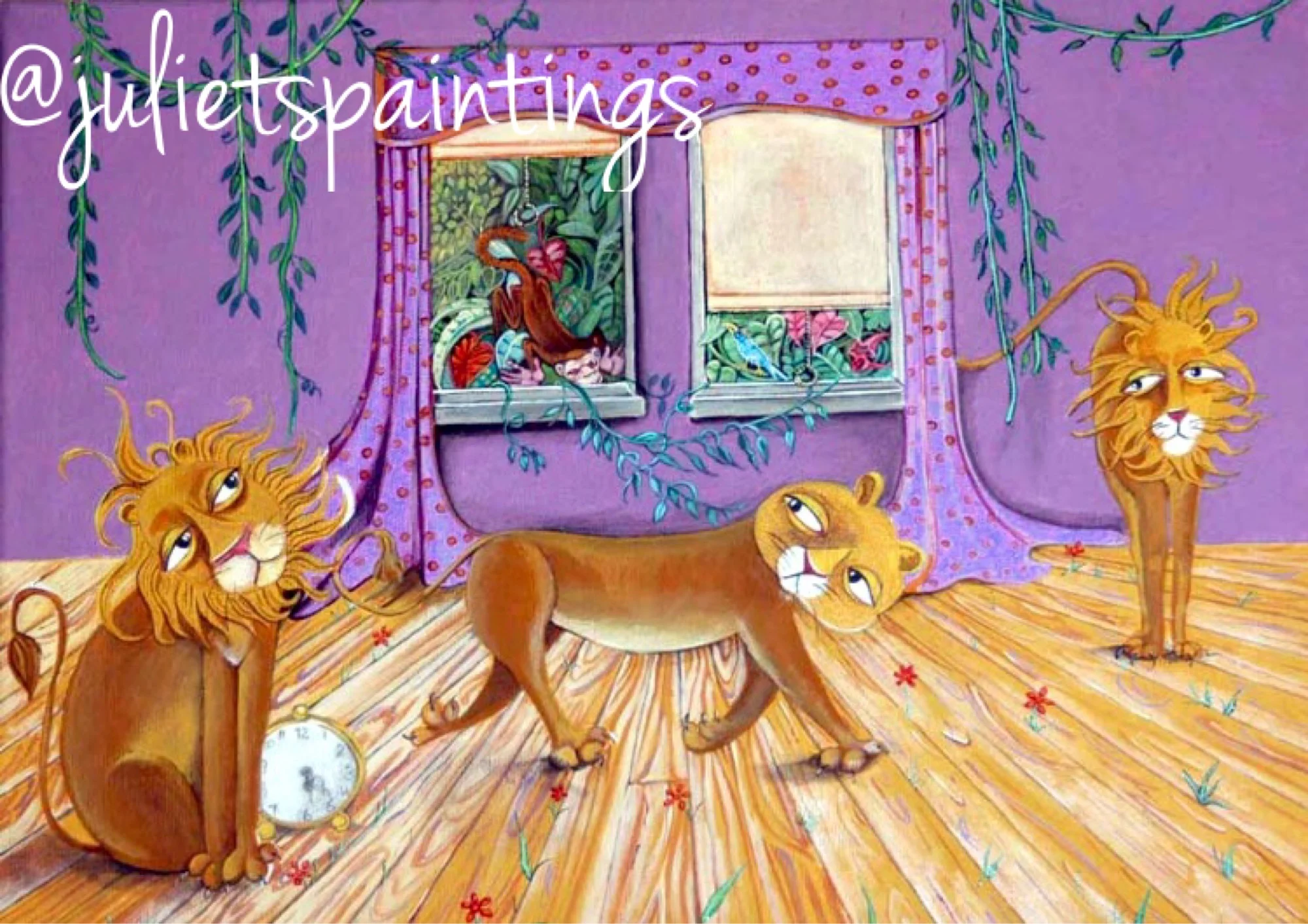 lions den acrylic painting