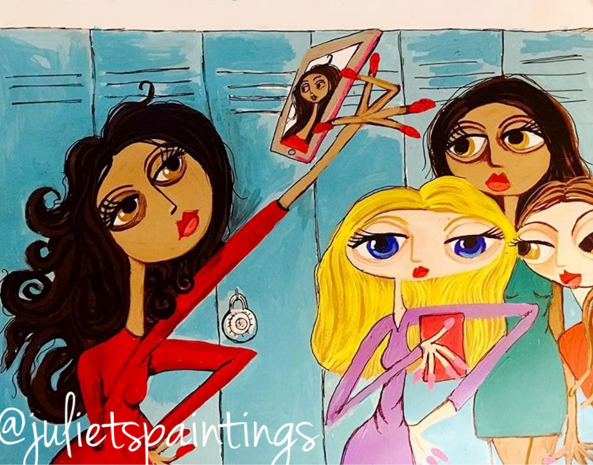 phone obsessed acrylic painting