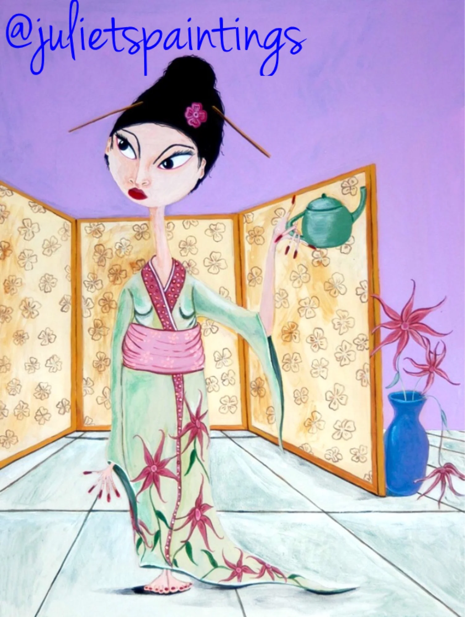 tea time acrylic painting