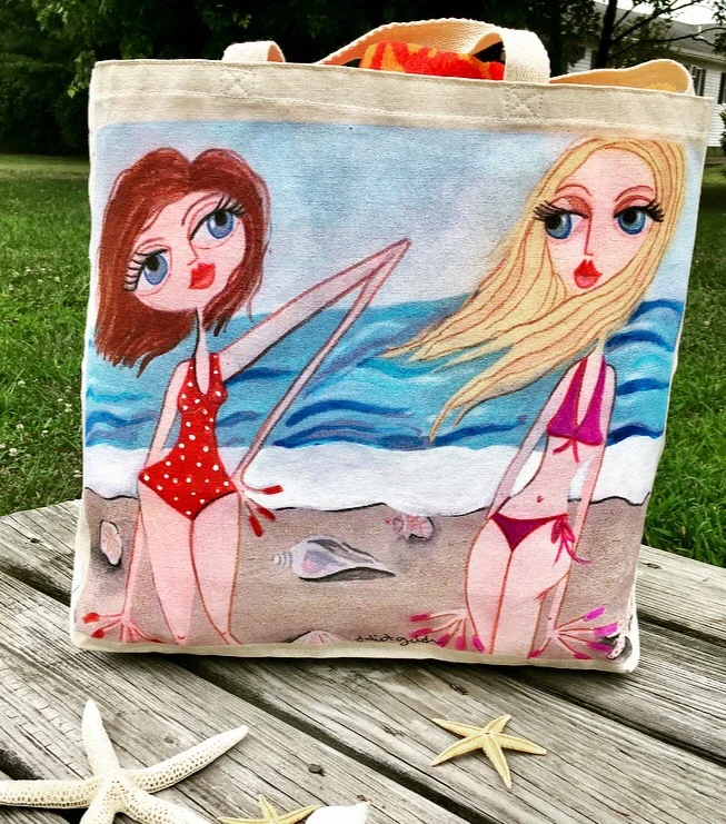 beach gossip art printed bag