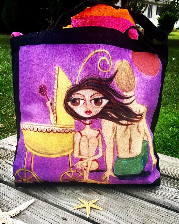 baby makes three art printed bag