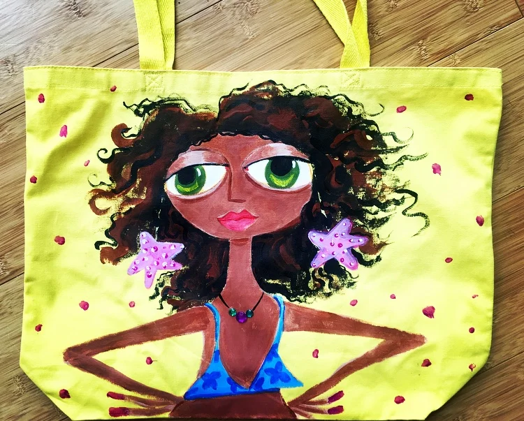 star fish hand painted bag