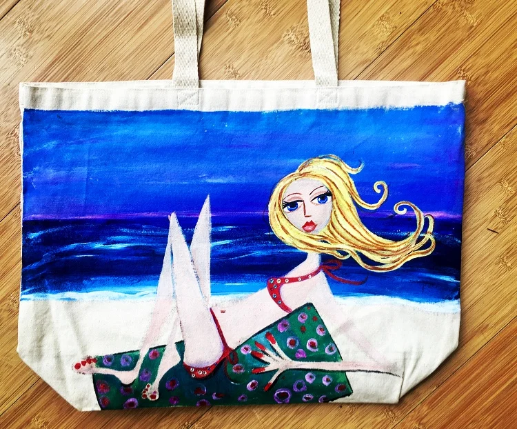 by the sea hand painted bag