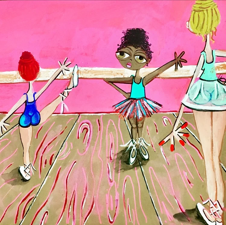babes at the barre acrylic painting