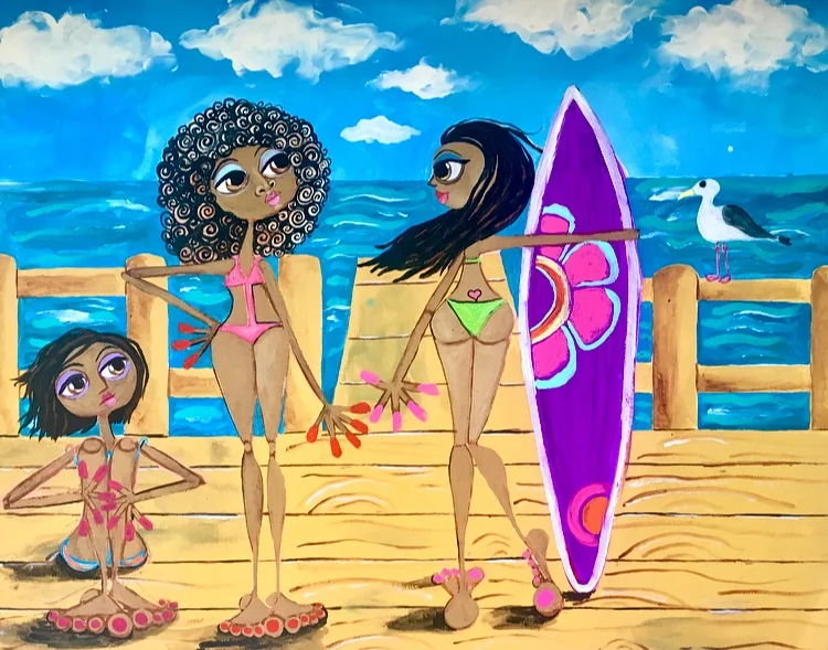 beach girls acrylic artwork