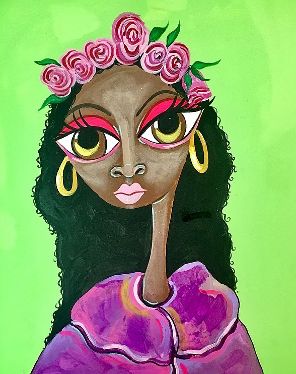 everything comes up roses acrylic portrait painting