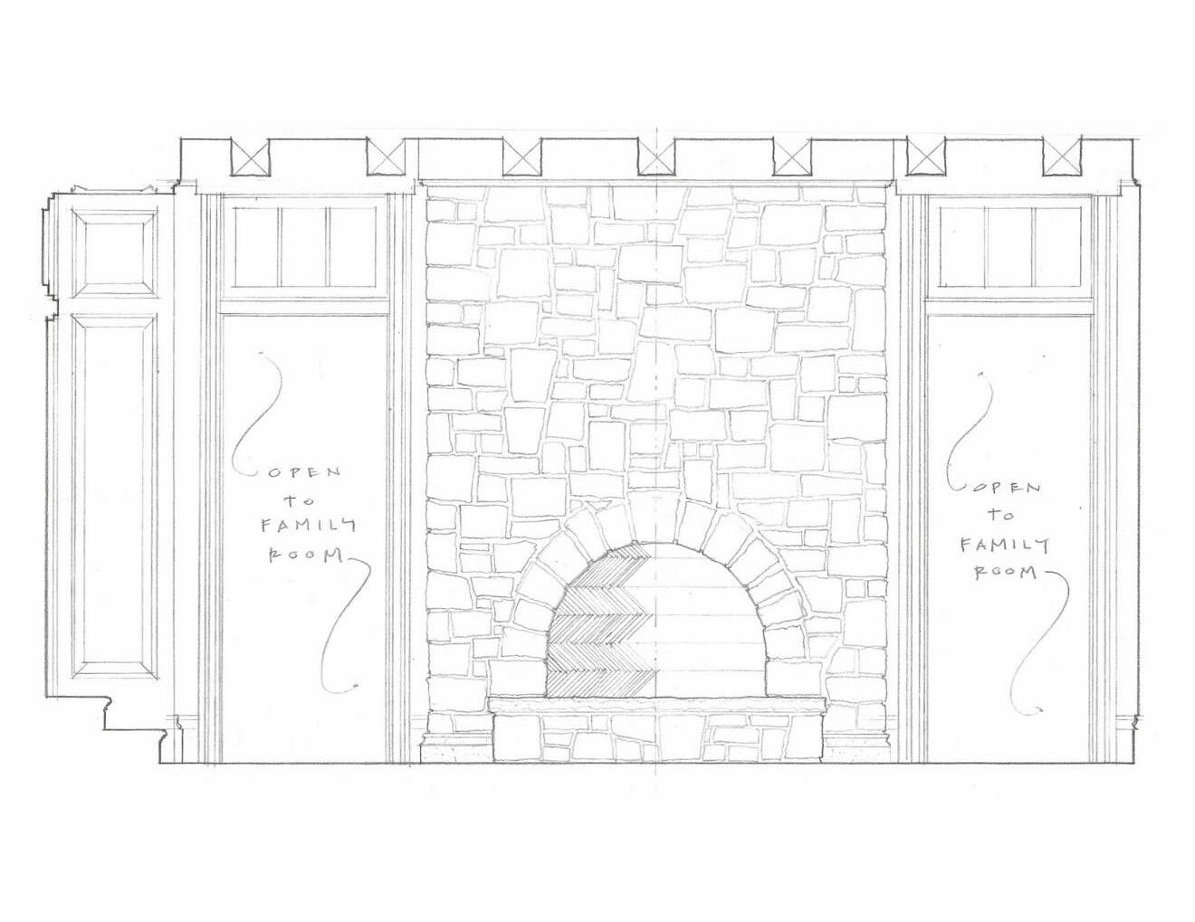 A study fireplace elevation for a new home currently on the boards. 
.
.
.
#architecture #traditionaldesign #handdrawn #design #fireplace #stone #transom #home #mountainbrook #carlislemoorearchitects