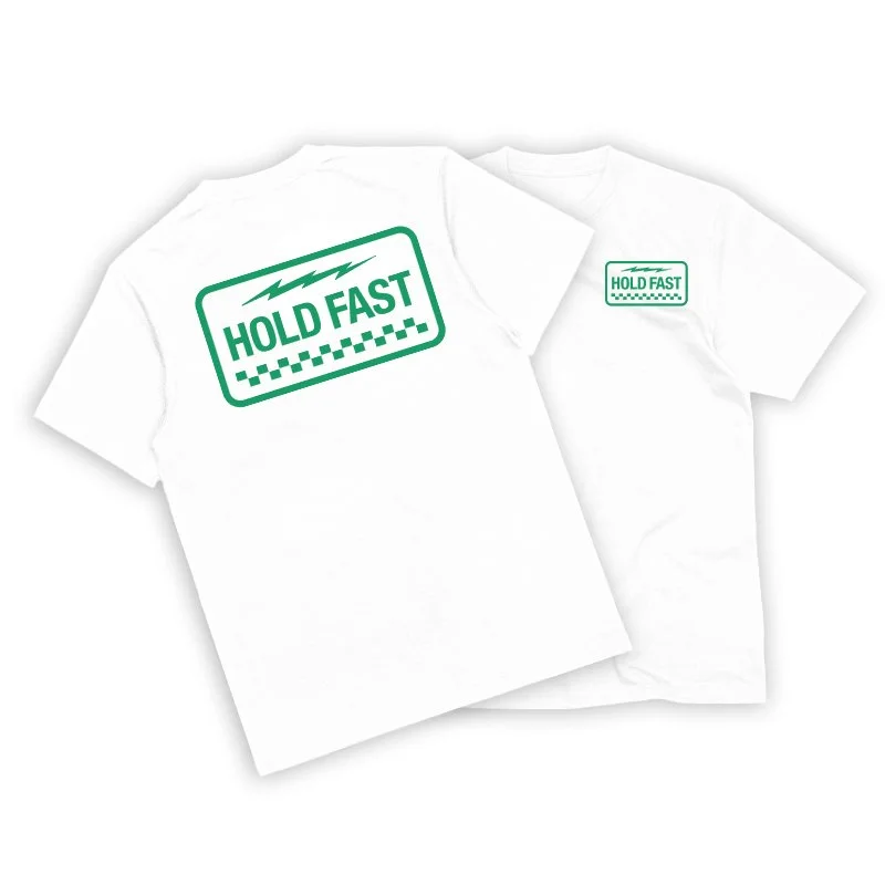 HOLD FAST LIGHTNING CHECKERS WHITE TEE