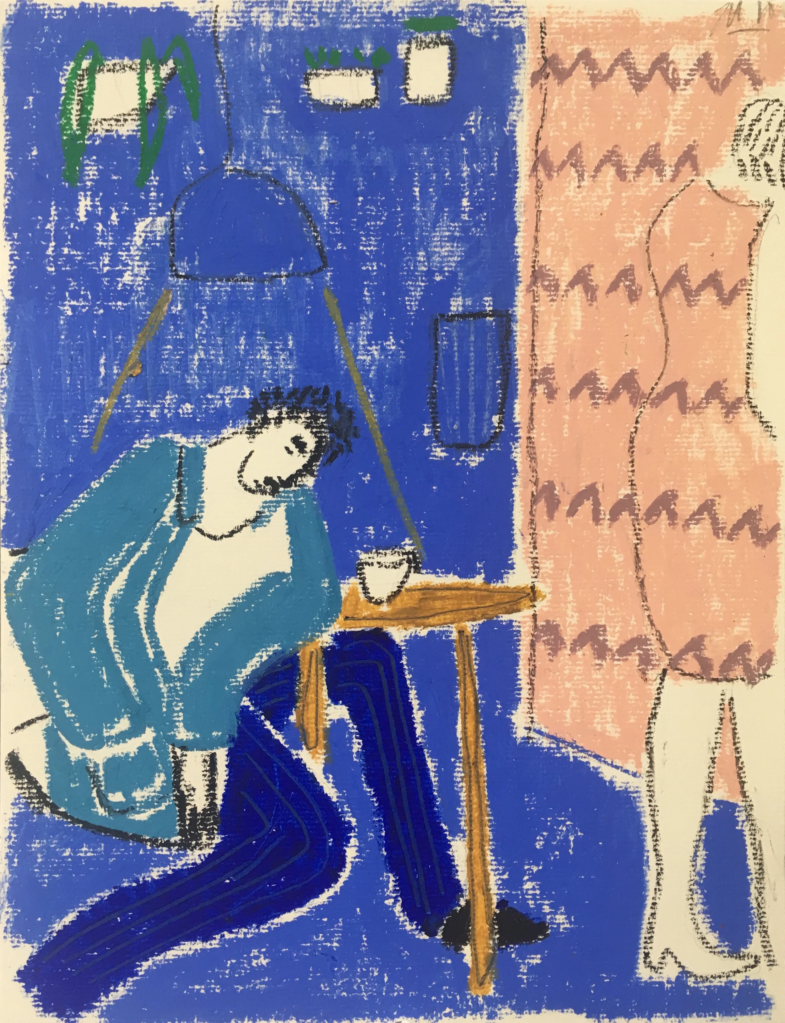 coffee House Oil Pastel on Paper