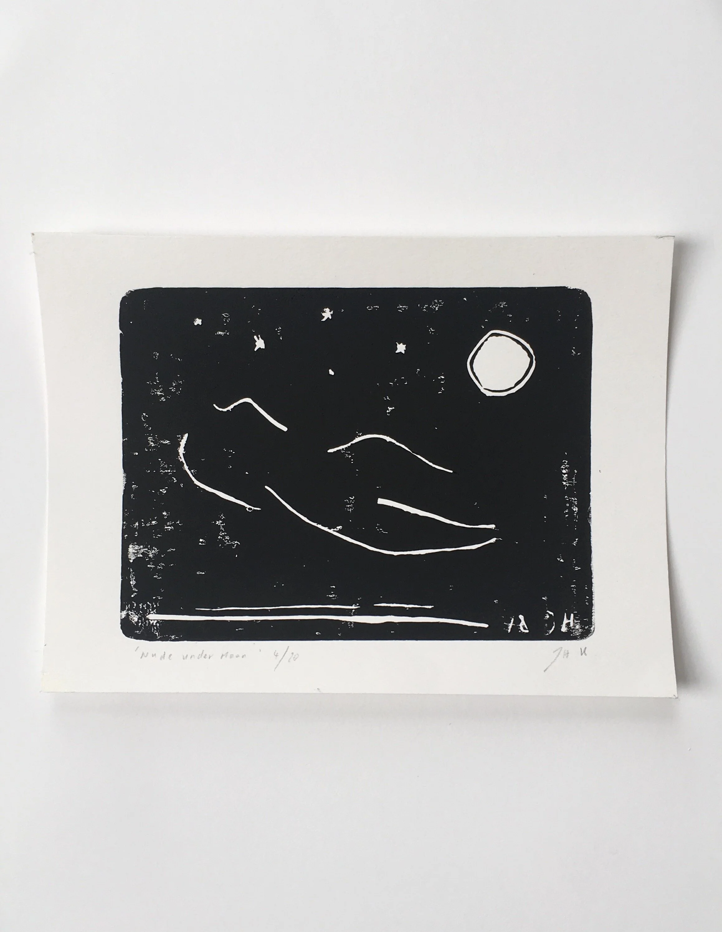 NUDE UNDER MOON LINO PRINT IN BLACK
