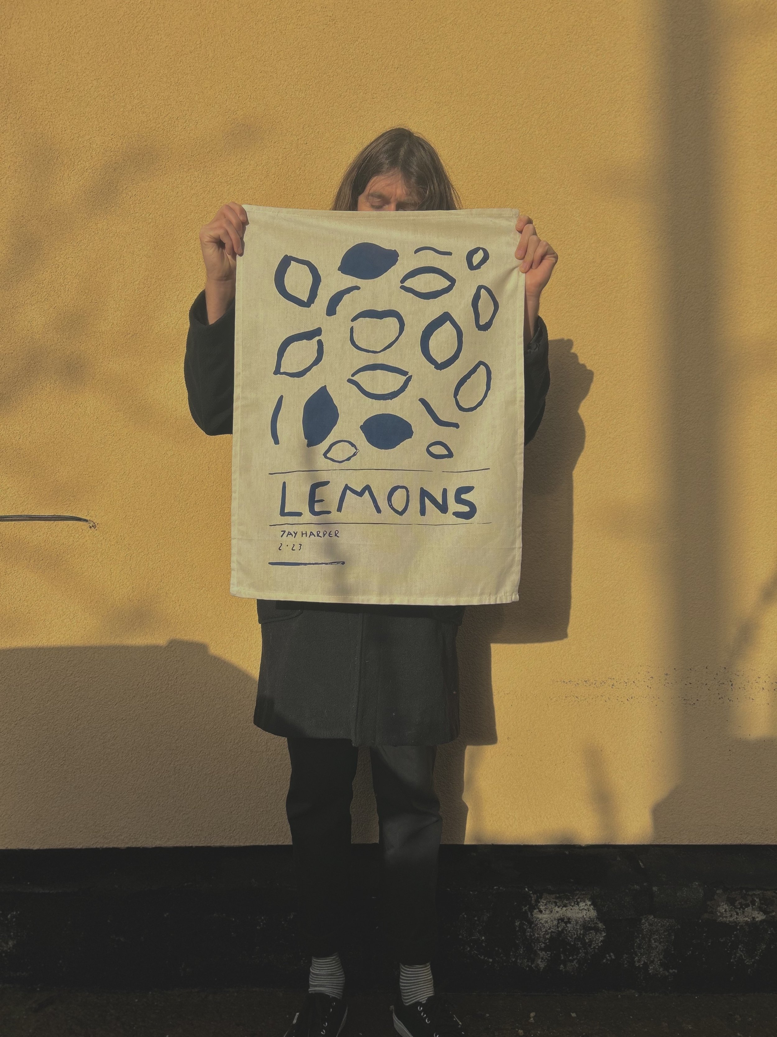  LEMONS   100% Cotton Screen Printed Tea Towel  Dark Blue  2023 