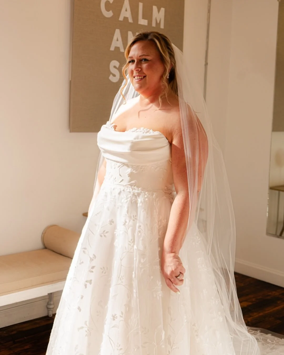 Florals for spring? Groundbreaking. 😉

The playful, embroidered lace with 3D chiffon applique on this wedding gown just scream, &ldquo;SPRING&rdquo;. 

If you&rsquo;re a spring bride, embracing your whimsy side with floral detail on your big day, be