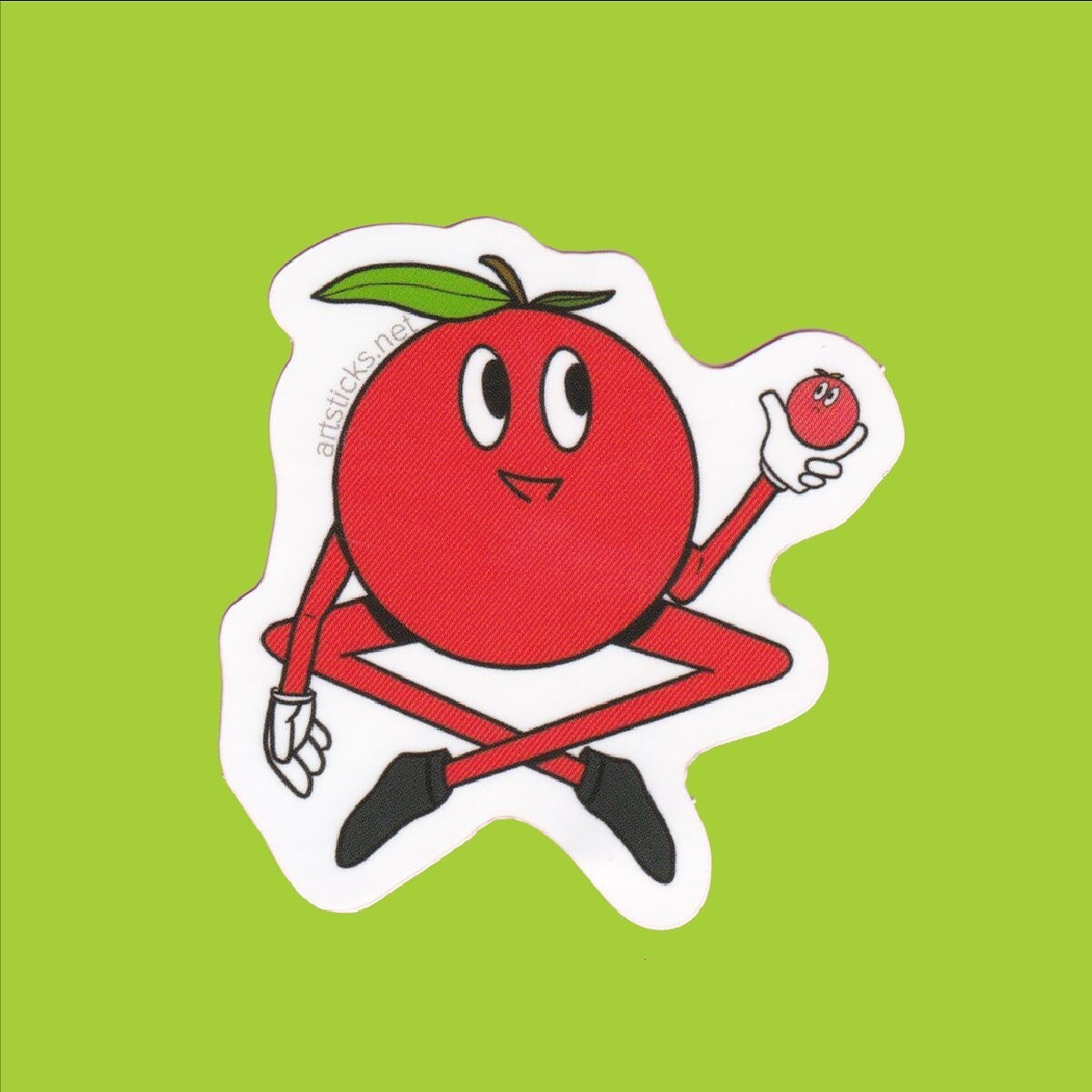 An apple about to eat an apple?! 😱 Series 8 sticker by @lilylizabeth.art found only in machines right now! Check out our virtual machine to spin the wheel and see what sticker you get.