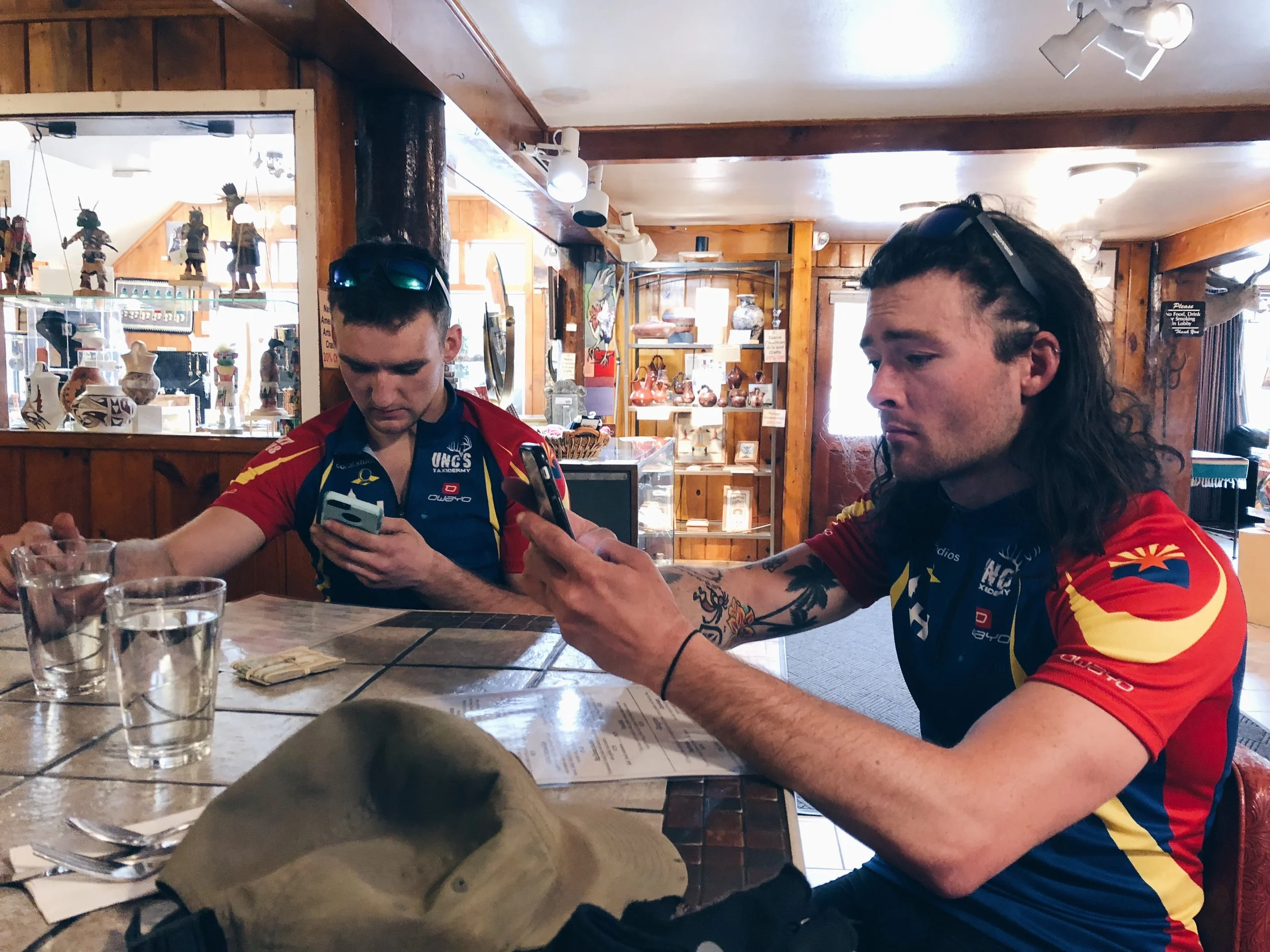 Checking in with family, looking at weather, checking mileage at Jacob Lake Inn