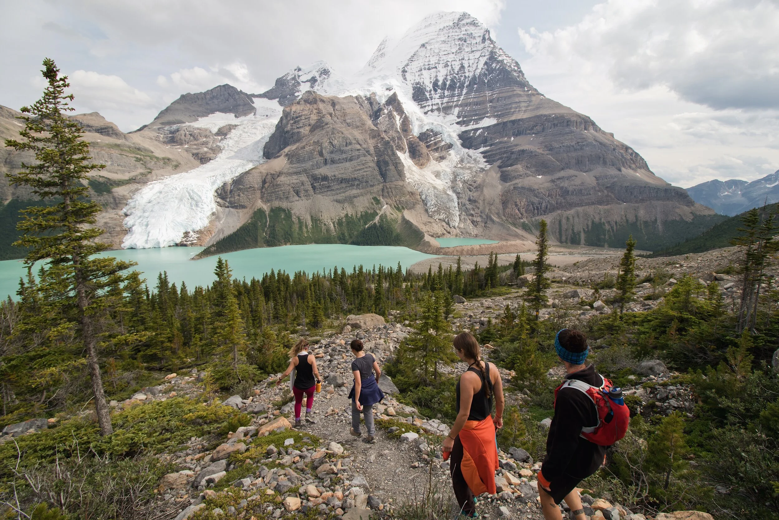 Group of Hikers at Mount Robson above Berg Lake