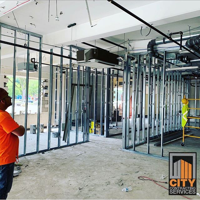 Our in house carpenters are hard at work installing metal frames and drywall at one of our Metro Detroit job sites today. .
.
.
.
.
.
.
.
#citycontracting #designbuild #generalcontracting #consulting #constructionmanagement #drywall #carpentry #metal