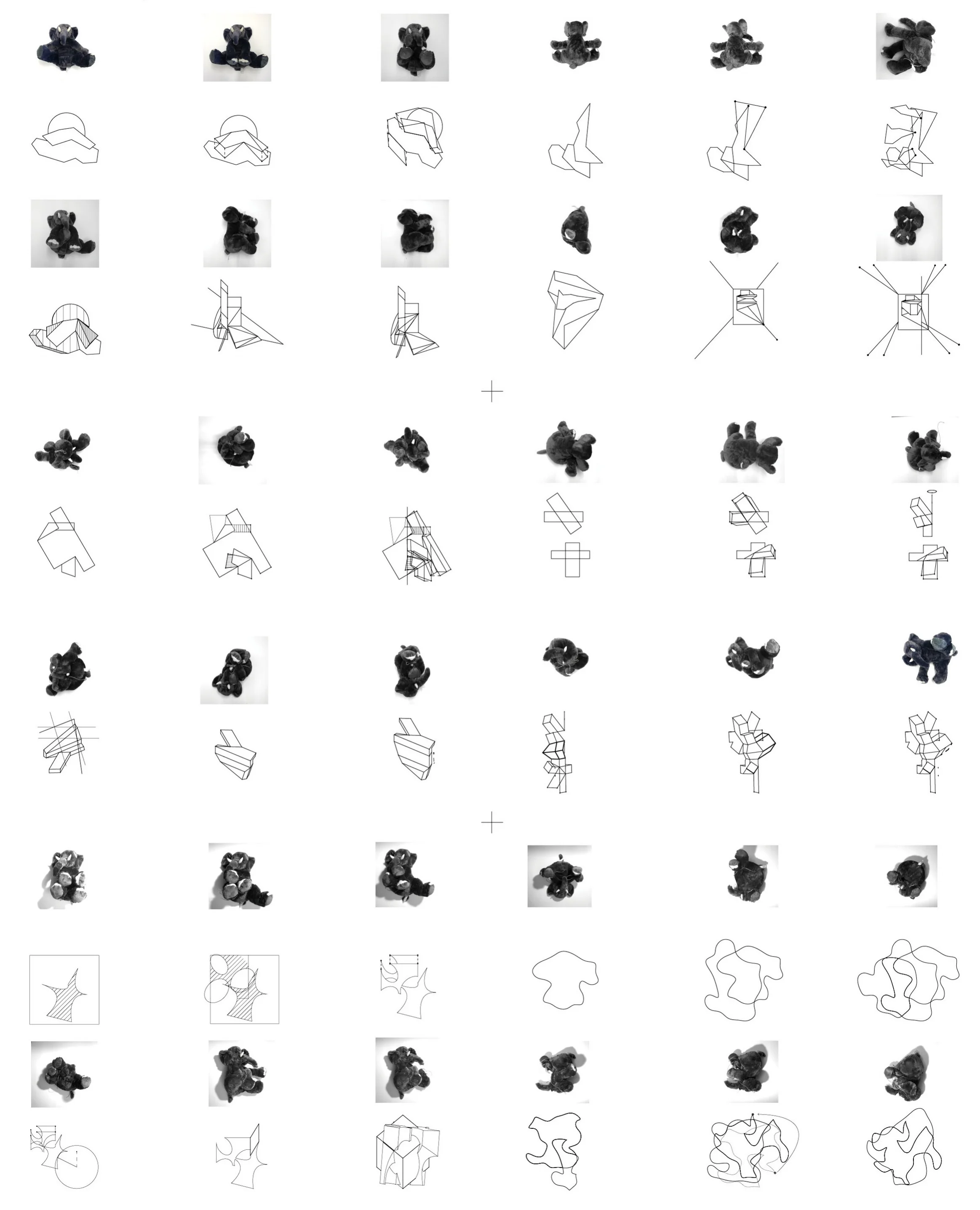 Plush Animal Abstraction The project started with volumetric studies that incorporate the forms/massing/ideas from the abstraction of known object and implement them in order to engage both the site and program. Trying to understand and interpret the program in multuple ways and begin to illustrate and draw out relationship between each ontexts. 