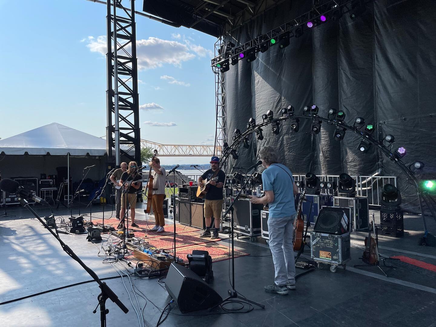 Sam jamming with @greenskybluegrass at Louisville&rsquo;s @waterfrontparklou the day before the FREE Louisville Orchestra 4th of July show featuring Sam Bush.