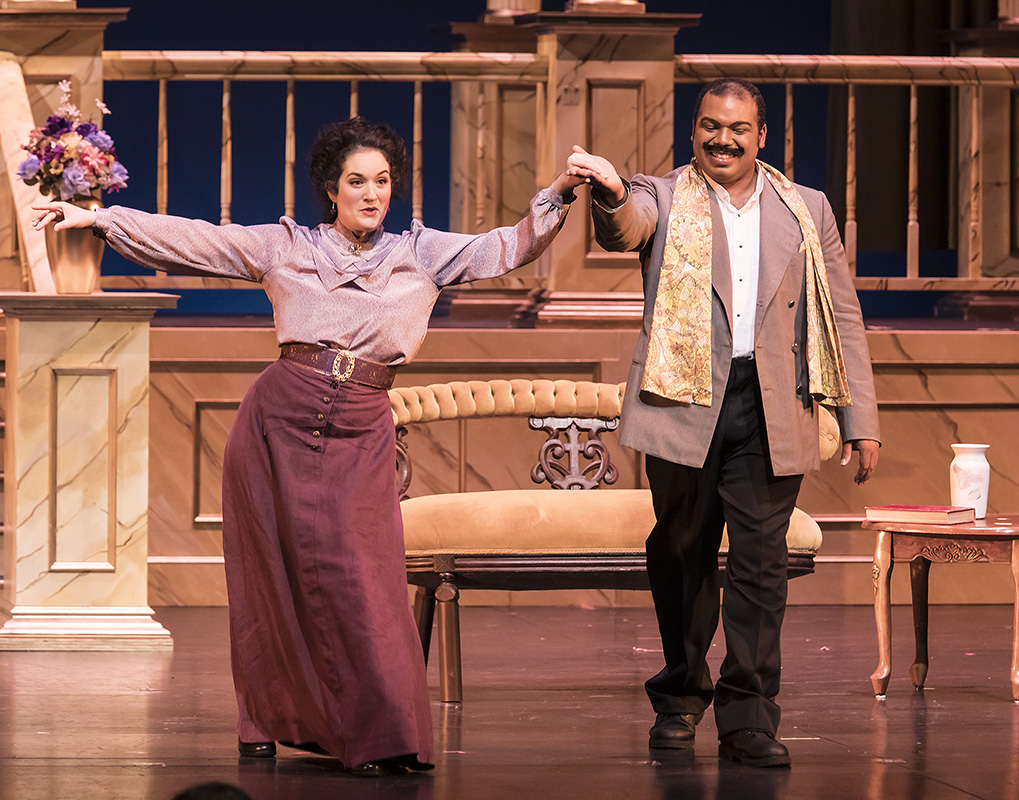 Phoebe in University of California, Santa Barbara's production of The Mock Marriage , 2019 Photo by David Bazemore Costumes by Stacie Logue; Hair and make up by Heather Sterling