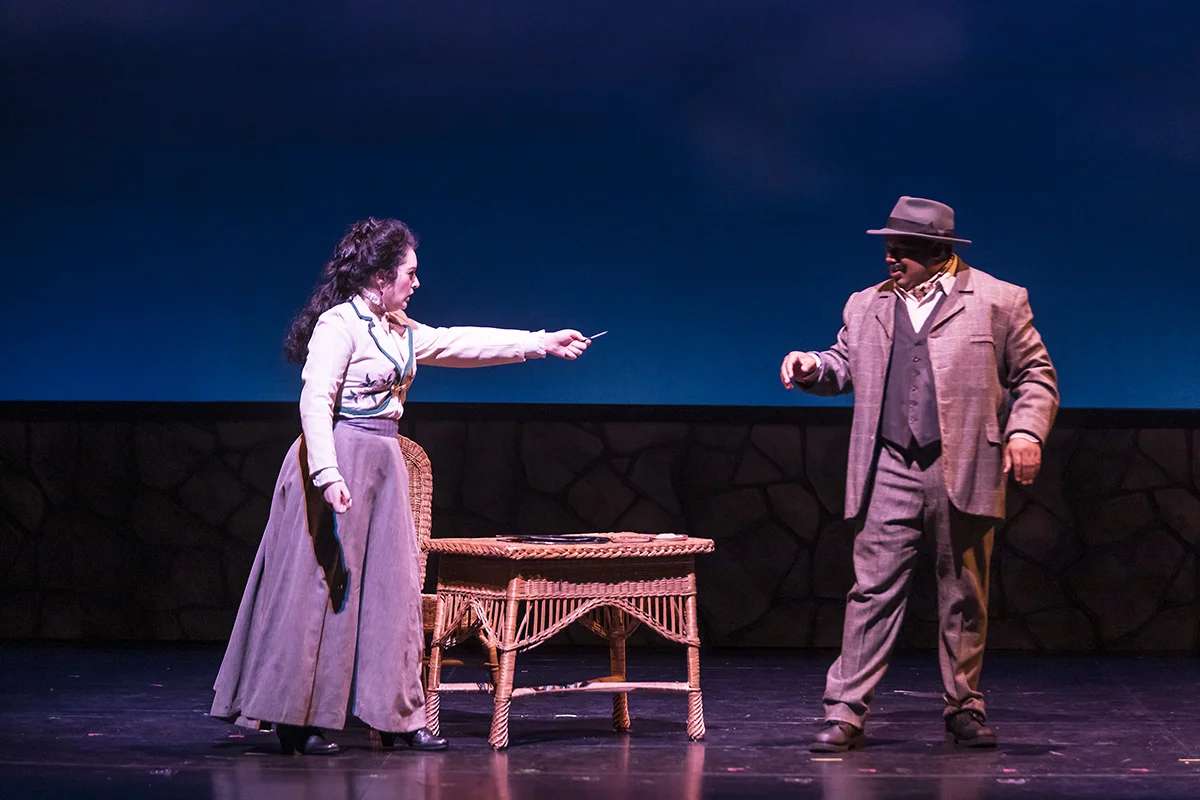 Phoebe in University of California, Santa Barbara's production of The Mock Marriage , 2019 Photo by David Bazemore Costumes—Stacie Logue; Hair and make up—Heather Sterling