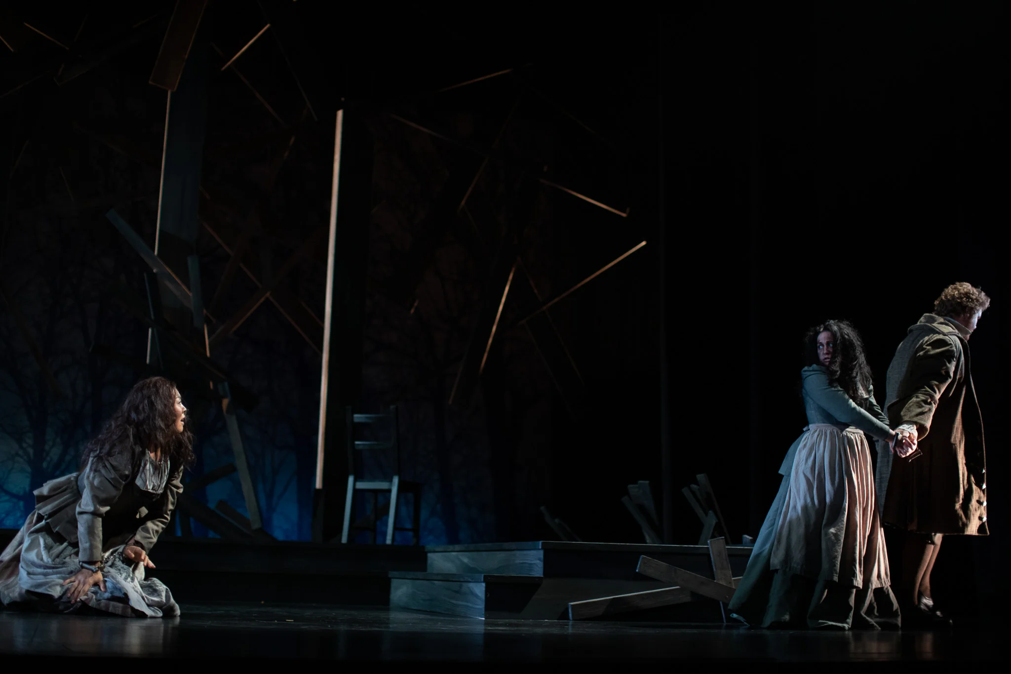 Sarah Good in Opera Santa Barbara’s production of The Crucible , 2019. Photo by Zachary Mendez. Set—Steven C. Kemp; Costumes—Stacie Logue; Hair and make up—Heather Sterling