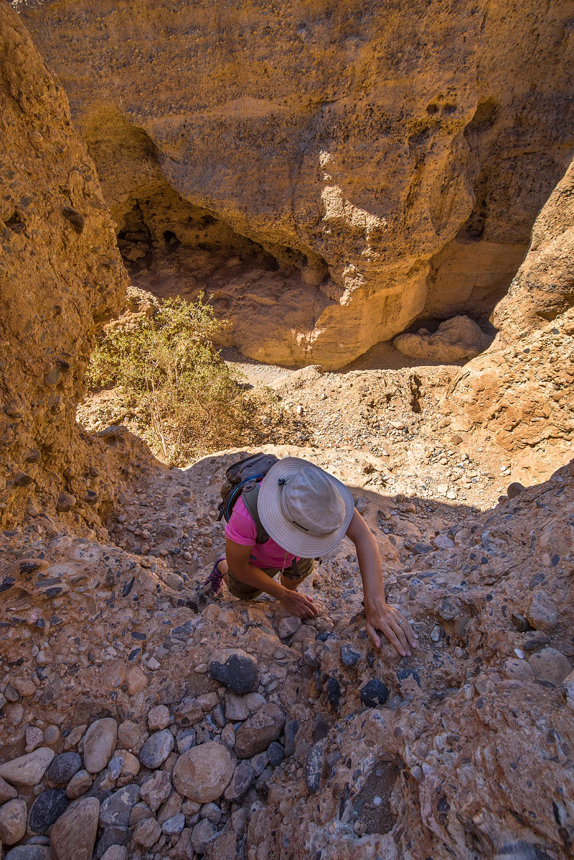 We ledged out when we were still about 20 feet off the canyon floor and had to climb back up.