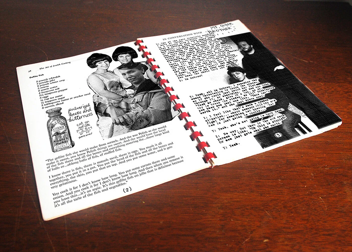 A mockup interior view I made from pages of this zine and the photograph at right of the inspirational source booklet.