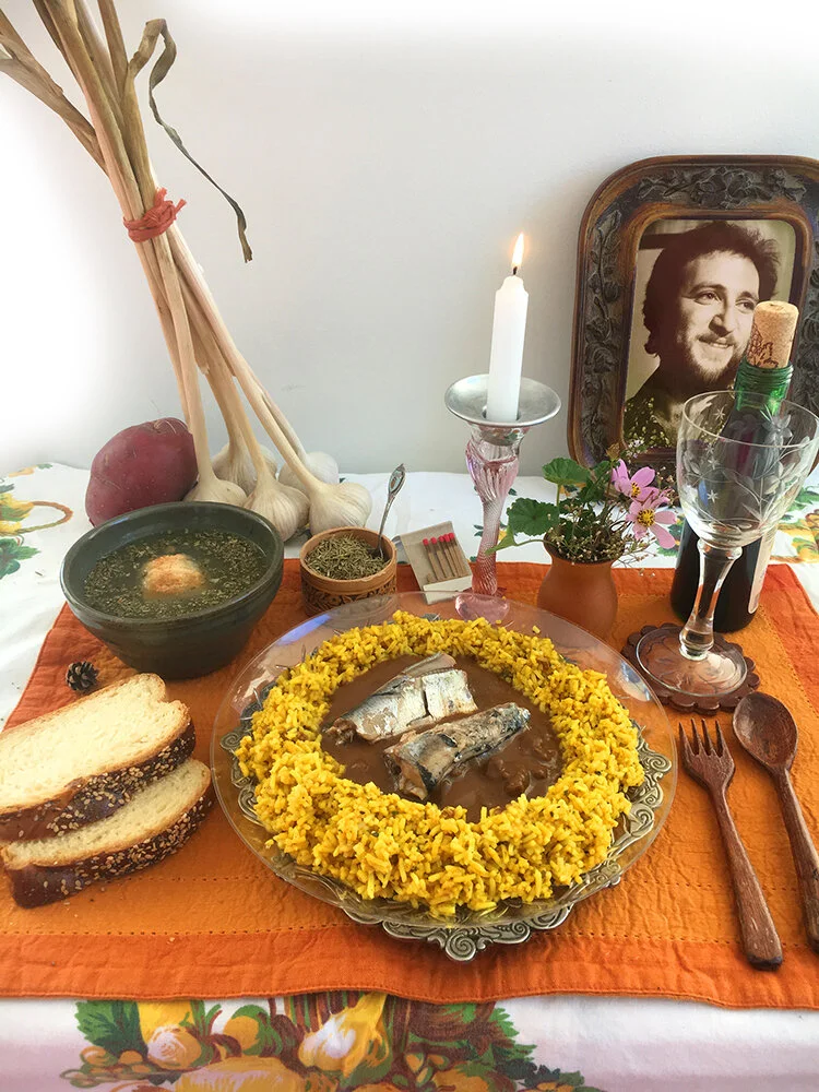 I wanted to recreate an oddly presented and slightly grotesque table setting. I specifically chose items that would fit a 1970s orange, brown, yellow, and green theme. I also set the scene to be a kind of nonsensical natural hippy table, including a…