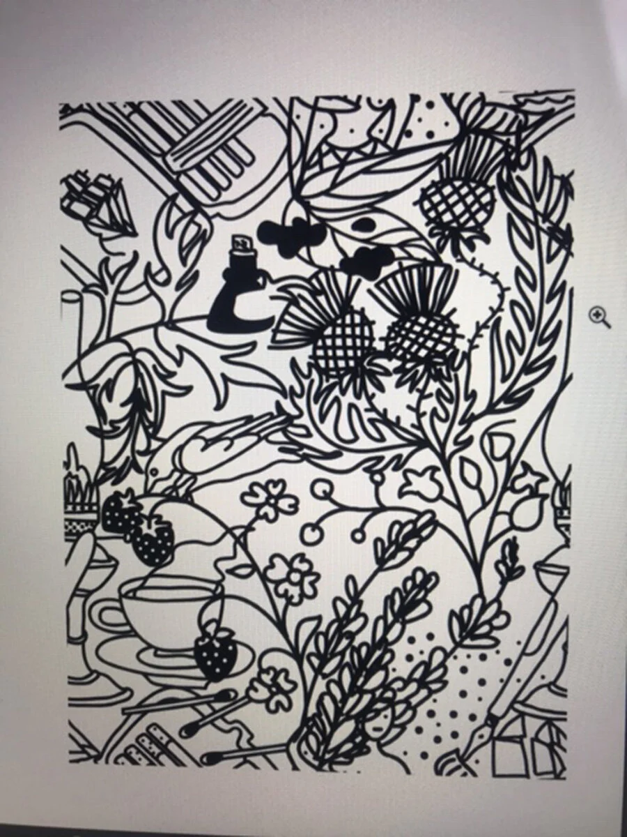 I wanted to create a background for secret messages, in the same style of her red ant pattern. However, I also wanted the pattern to be more complex, in the style of Dan Funderburgh, where small details can hide amongst busy and familiar shapes. I b…